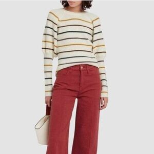 SAYLOR Keane Puff Sleeve Striped Sweater Size XS Cream W/ Multi-Colored Stripes